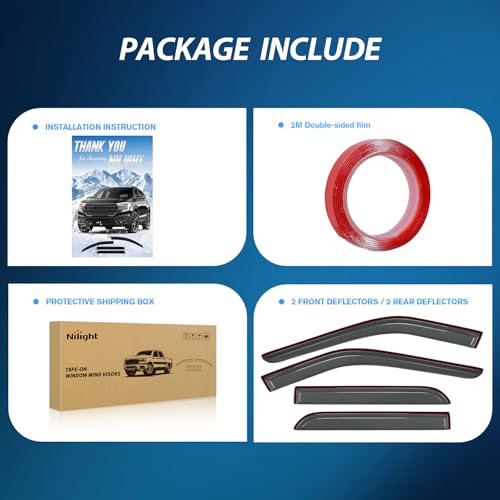 Image of Nilight Tape-On Rain Guards for Ford Explorer 2011-2019 4-Door SUV, 4PCS
