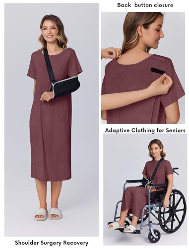 Image of Deyeek Hospital Gowns for Women Labor Delivery Shoulder Surgery Dress Adaptive Clothing Night Robes for Elderly Plus Size