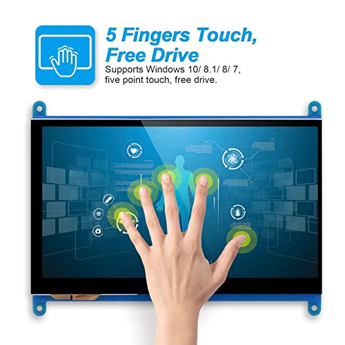 Yoidesu Capacitive Touch Screen 7 Inch For Raspberry Pi 3/2/1, 1024 × 600 Full Hd Portable Gaming Monitor With Backlit, Hdmi Touch Panel, Compatible With Windows 7, 8, 10 #TOP1