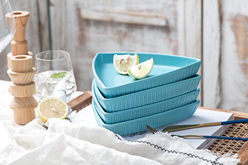 Bruntmor Porcelain 8" Triangle Plates Set Of 4 - Oven Safe Triangular Dish For Appetizer Or Desserts Buffet Plates Restaurantware, Blue #TOP3