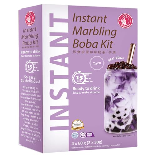 O’s Bubble Instant Marbling Boba Tee Kit TARO (4x 60g) | Bubble Tee | Mit Tapiokaperlen und Strohhalm