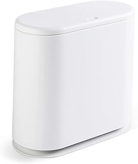 Trash Can, 10 Liter / 2.4 Gallon Plastic Slim Garbage Container Bin with Press Top Lid, White Waste Basket for Kitchen, Ba...
