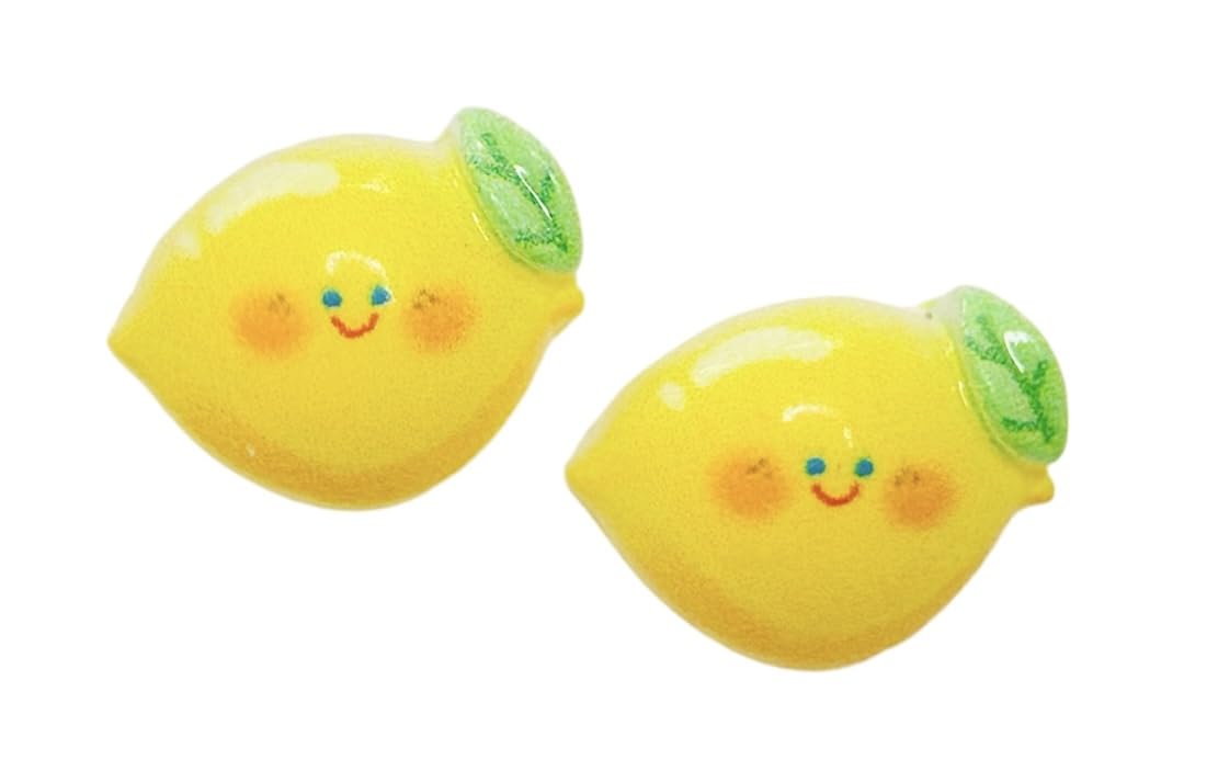 Hypoallergenic Lemon Happy Face Stud Earrings on Plastic Posts