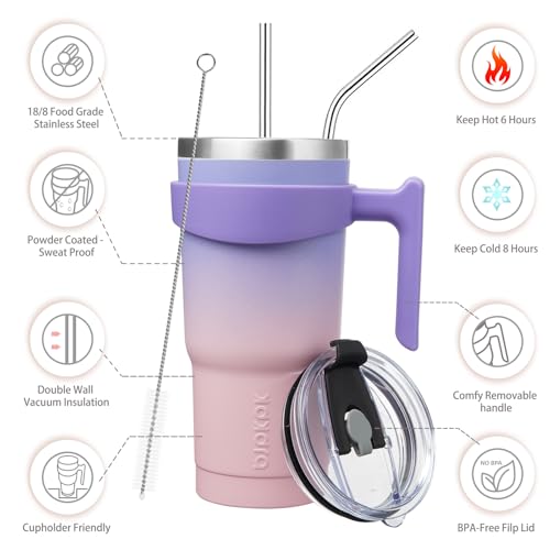 Image of BJPKPK 20 oz Tumbler with Handle & Straw, Insulated Stainless Steel Mug