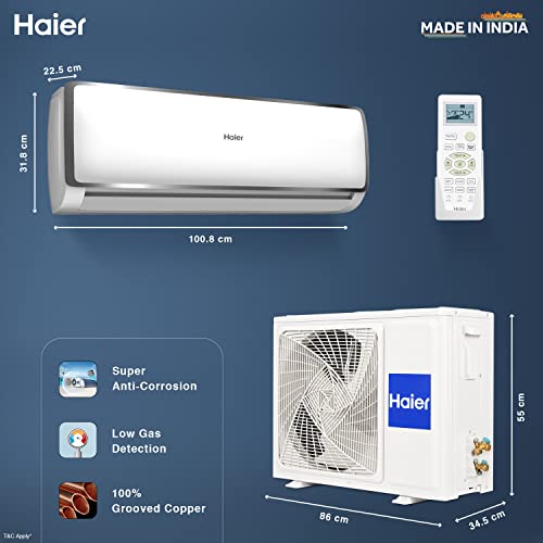 Image of Haier 1.6 Ton 3 Star Fixed Speed Split AC (Copper, Anti bactreial filter, HSU19T-TXS3BE-FS, White)
