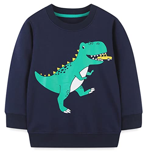 Mrkeung Sudaderas para niños Sudaderas de Manga Larga Camisetas Dinosaurios Sudaderas Casuales de algodón con para niños-Azul 4T Cover