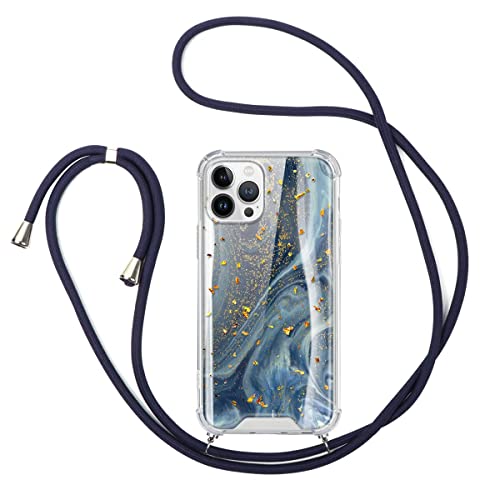 ZhuoFan Funda con Cuerda para OnePlus Nord 2(5G) Cárcasa Transparente Brillante Glitter Rígida PC y Silicona con Correa Colgante Ajustable Collar Correa de Cuello Cadena Cordón, Mármol Cover