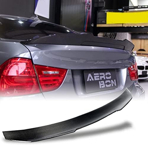 AeroBon Real Carbon Fiber Trunk Spoiler Compatible with 2005-12 BMW 3-Series E90 Sedan & E90 M3 Sedan (H Style)