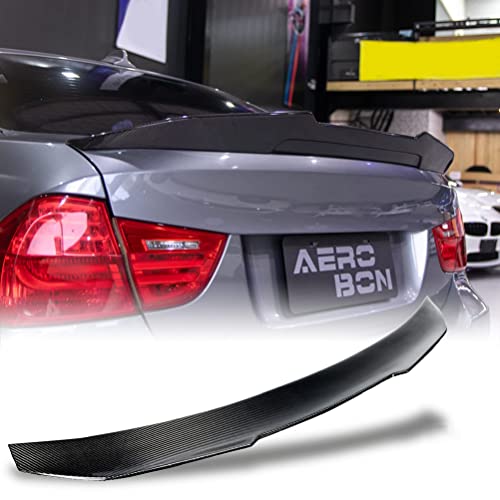 AeroBon Real Carbon Fiber Trunk Spoiler Compatible with 2005-2012 BMW 3-Series E90 Sedan E90 M3 Rear Spoiler (H Style) High Kick