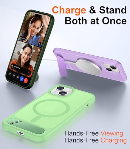 Image of Magnetic Compatible with iPhone 14 Case /iPhone 13 Case,[Built-in Invisible Kickstand][Compatible with MagSafe][Military Grade Shockproof] Slim Translucent Matte Phone Case for iPhone 14 /13 6.1 inch