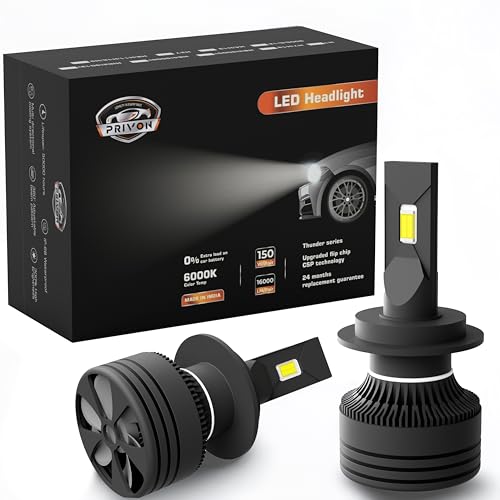 Image of PRIVON 150W H1 LED Bulb for Car (16000LM 6000K White) with External CANBUS Ballast Driver, 2 years Replacement Guarantee (150 W, H1), pack of 2