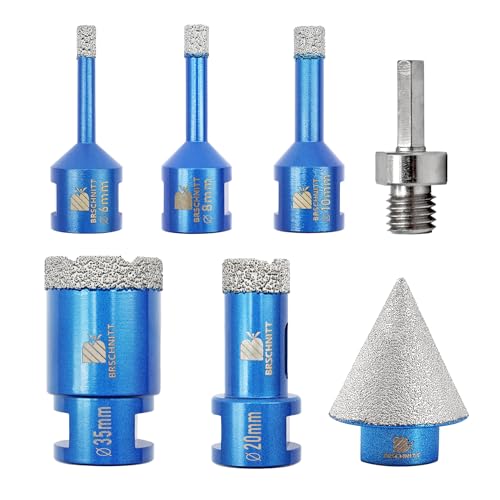 Diamond Core Drill Bit Set for Porcelain Tile Ceramic Marble Granite Drilling,BRSCHNITT 6/8/10/20/35mm Vacuum Brazed Diamond Hole Saw with M14 Thread&35mm diamond chamfer bit&adapter