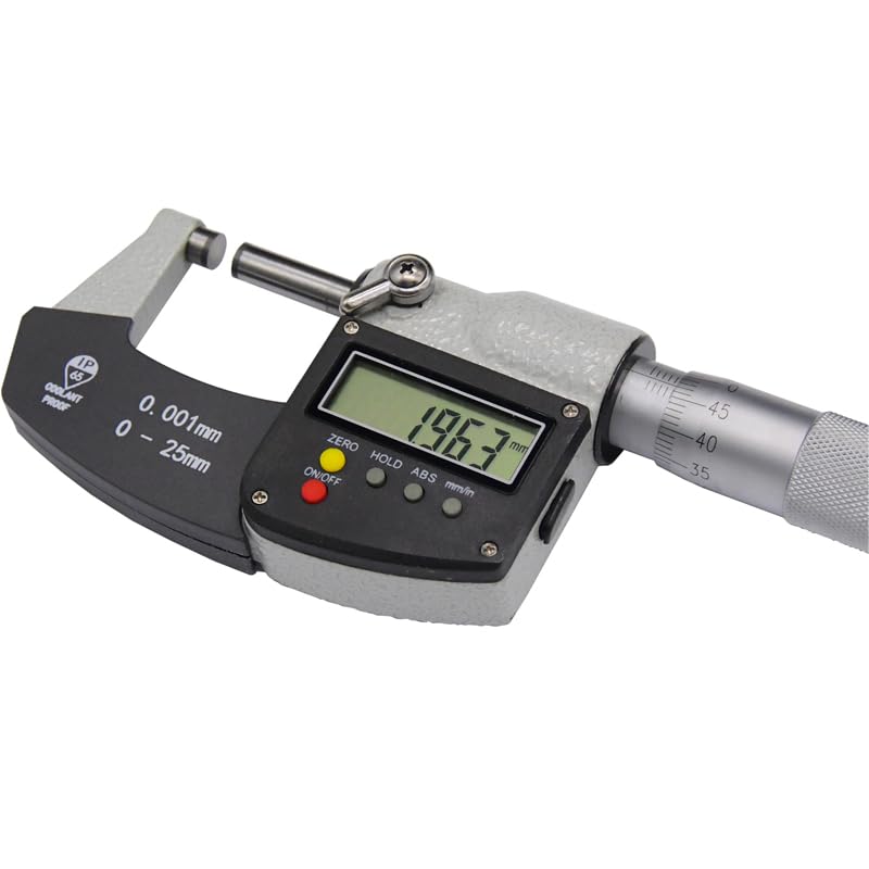 IP65 Mikrometr zewnętrzny 0-25mm Duży ekran Cyfrowy mikrometr Suwmiarka Miernik Mikrometr Węglik 0,001 MM Narzędzia pomiarowe,Wytrzymuje Intensywne UżYtkowanie(0-25mm)