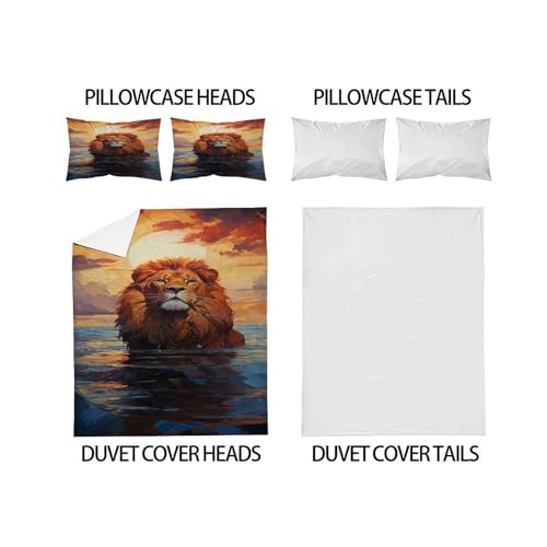 Parure housse de couette lion premium microfibre douce grand lit