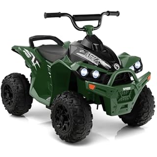 GYMAX Kids Electric Quad Bike, 12V Battery Powered Toy Car with Music, Lights, Horn, Forward and Backward, Children Ride on ATV for 3-8 Years Old Boys Girls (Army Green)