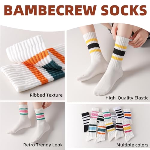 Striped Crew Socks - Retro Sport Socks for Men/Women - Breathable Cotton, Seamless Comfort4