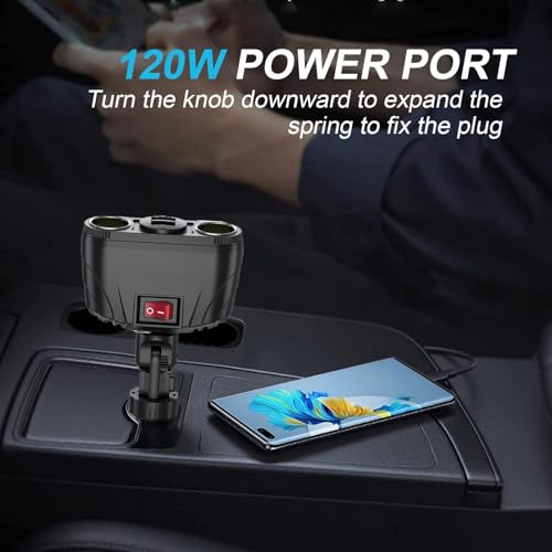 Cargador de coche para teléfono celular ajustable con dos puertos USB de carga 5