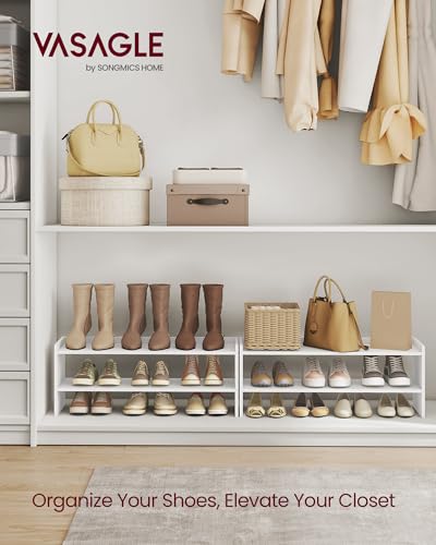 Image of VASAGLE CUSTOS Collection - Shoe Rack for Closet, Stackable Shoe Organizer Shelf for Entryway, 2 Tiers, 11.7 x 32.3 x 14.2 Inches, White ULBS060WZ01S