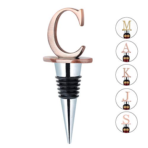 Wine Stoppers - Stainless Steel Letters Wine Stopper Silicone Reusable Wine and Beverage Bottle Stopper used for Bar Kitchen Holiday Party Wedding Keep Wine Fresh C