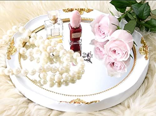 Funly mee 31CM Round Mirror Decorative Wall-Mounted Mirrors (White and Gold)