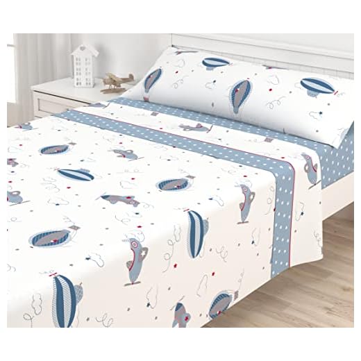 Juego de Sábanas Infantiles Algodón/Poliéster Victorio & Lucchino - Modelo Aviones (Cama 90 cm)