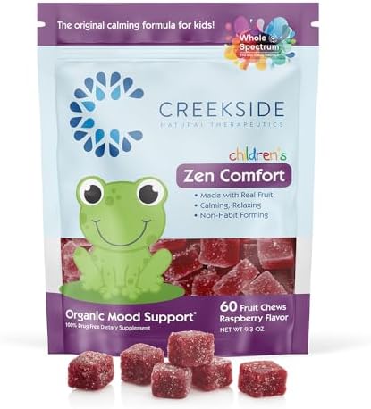 Creekside Natural Therapeutics Children's Comfort, Real Fruit Chews with L5-HTP, Passionflower, Zinc, Pediatrician Formulated, Vegan, Raspberry Flavor, 60 Fruit Chews
