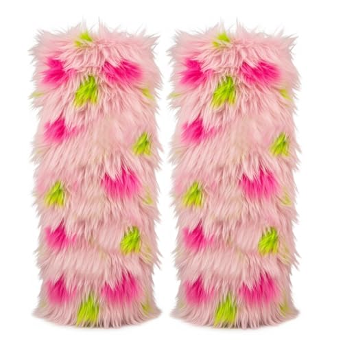 Womens Furry Leg Warmers Vibrant Stylish Fluffy Booot Cuffs Cover Halloween Party Costume Festival Accessories (Pink Large)