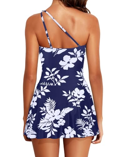 Image of Tempt Me Women One Piece Swim Dress One Shoulder Swimsuit | Tummy control, Skirted bottom, Adjustable shoulder straps, Removable bra