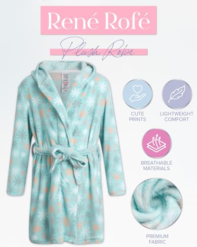 Rene Rofe Girls Robe - Cozy Plush Ultra Fleece Hooded Bathrobe with Holiday Prints - Warm Belted Dress Robe for Girls (6-16)2
