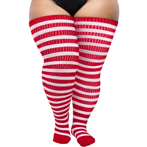Image of DRESHOW Plus Size Thigh High Socks Striped Over Knee Long Boot Stockings Knee High Tube Socks Leg Warmers for Women