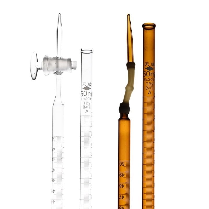 Buretta in Vetro Classe A con Rubinetto PTFE - 10ml, 25ml, 100ml Tubo di Titolazione per Acido & Alcali, Linea Blu Schellbach/Ambrato/Chiaro, Borosilicato 3.3(White acid 25ml)