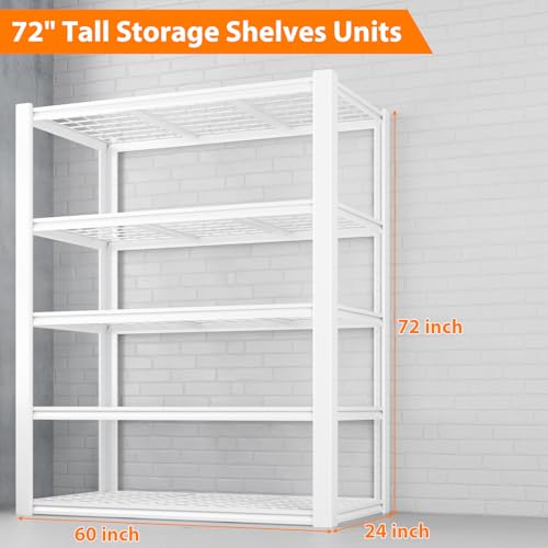 Himimi 72\" H Garage Shelving 3000LBS Storage Shelves Heavy Duty Garage Shelves, Adjustable 5 Tier Metal Shelving, Industrial Utility Shelf for Garage Pantry Basement, 48\" W x 24\" D x 72\" H, White - Thumbnail 3