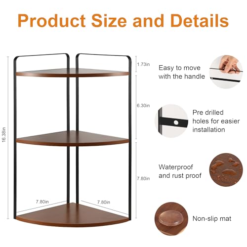Image of 3 Tier Corner Bathroom Counter Organizer, Countertop Organizer, Makeup Organizer Countertop, Bathroom Storage Sink Shelf, Wooden and Metal Counter Shelf (Red Brown)