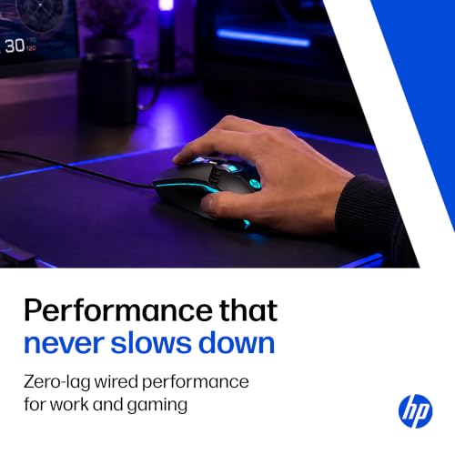 Image of HP M370 Wired Gaming Mouse with RGB Lighting; 7200 DPI; 6 Buttons; Ergonomic Desing for Professional Gamers; 1 Year Warranty; Black; 0.129kg (D69ZRAA)