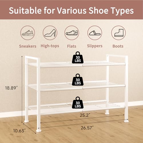 Image of 3-Tier Metal Shoe Rack, Heavy Duty Shoe Organizer for Entryway | Storage Organizer for Closet Entryway Garage Dorm Room, Easy Assembly Multi-Purpose Shelf