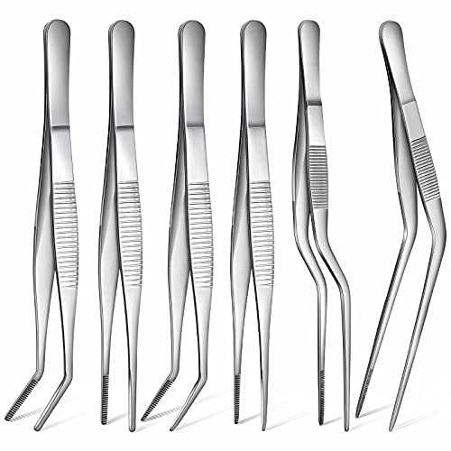 6 Pièces Pince à Épiler de Cuisine en Acier Inoxydable Avec Pointes Dentelées de Précision Pour Conception des Aliments, 6 Styles, 6,3 Pouces