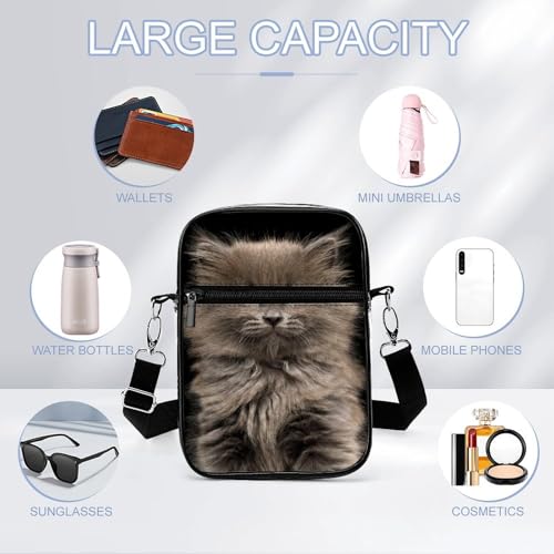 Portrait of Gray Kitten Clear Crossbody Bag Stadium Bag Adjustable Side Shoulder Bags Messenger Bag with 2 Compartments3