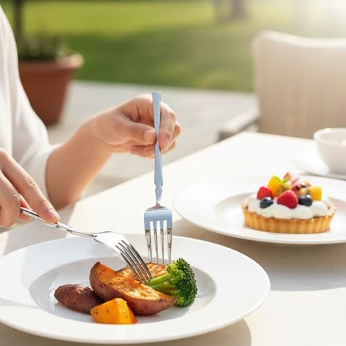Image of Elegant Handle Silver 20 Pcs Heavy Duty Stainless Steel Cutlery Set for Dining Table (4 pcs Spoon Set+4 pcs Forks Set+4 pcs Butter Knife+4 pcs Dessert Spoon+ 4 Pcs Fuit Fork for Kitchen)