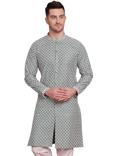 Image of Jompers Men's Silk Blend Regular Fit Sequin Chikankari Front Open Kurtas