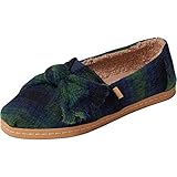 TOMS Women's Alpargata Leather Wrap Slip On Shoe Galapagos Green Plaid/Faux Shearling 9 M