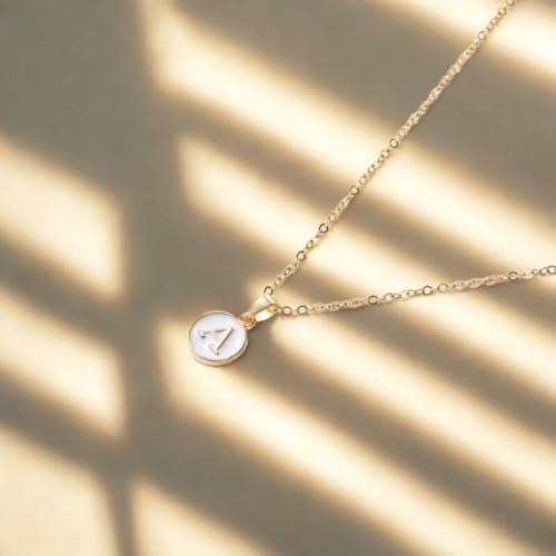 Image of Giftana Alphabet Locket with Chain, White Enamel Letter A-Z Pendant Necklace for Girls, Personalized Initial Name Gold Plated Pendant Necklace Gift for Girlfriend, Valentines Day Gifts for Woman