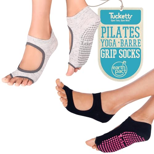 Image of Tucketts Allegro Toeless Pilates Socks with Grips for Women, Non-Slip Open-Toe Grip Socks for Yoga, 2 Pack
