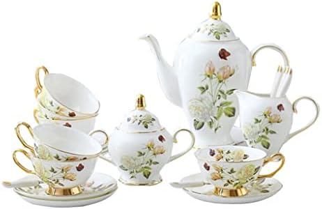 XIULAIQ Rose bone china tea set English porcelain tea set Ceramic pot Creamer Sugar bowl Teapot set (Color : A, Size : As the picture shows)