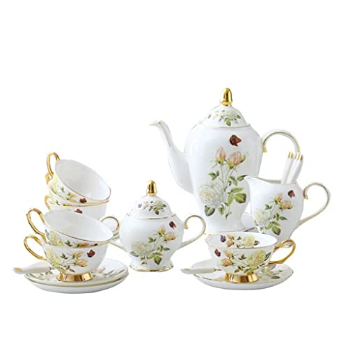 Gretd Rose Bone China Tea Set English Porcelain Tea Set Ceramic Pot Creamer Sugar Bowl Teapot Set (Color : A, Size : As The Picture Shows) #TOP30