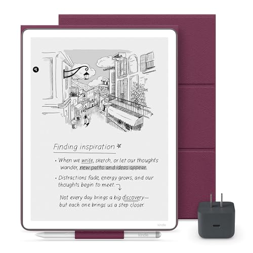 Image of Amazon Kindle Scribe Essentials Bundle - Amazon Kindle Scribe (32GB) , Premium Pen, Premium Leather Folio Cover-Fig & Power Adapter