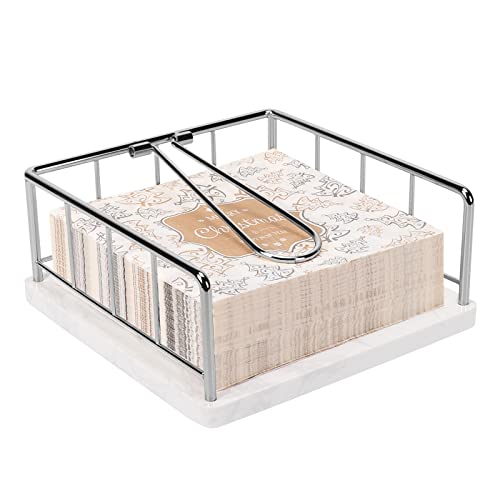 Livabber Flat Napkin Holder, Metal Kitchen Napkin Holder With Weighted Tension Arm Rustic Tissue Paper Dispenser For Countertop, Table Kitchen, Dining Room (With Marble Base, Chrome) #TOP10