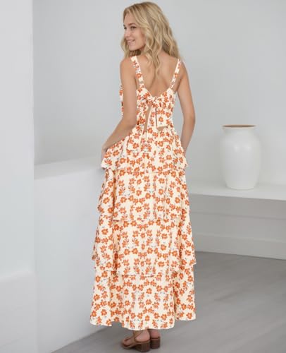 Image of Tiered Ruffle Dress Women Casual Summer Spaghetti Strap Sleeveless Floral Layered Maxi Dress for Women Beach Sundress