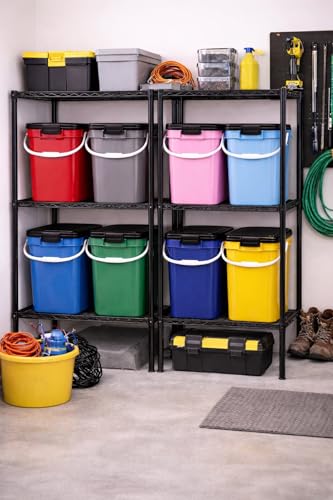 Image of House Naturals 4 Gallon Square Food Grade Bucket Pail with Plastic Handles and Lid (Pack of 3) Made in USA containers (Pink - Black lids)