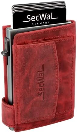 SecWal Kartenetui mit Münzfach Druckknopf inkl. Geschenkbox - Made in Germany - Echtleder Mini Geldbörse inkl. E-Book für Damen und Herren - RFID Schutz Portemonnaie Leder