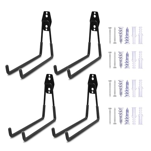 4pcs utilitaire de rangement de garage double crochet, crochet de rangement de garage mural, crochet mural en acier de garage lourd, pour organiser les outils électriques, échelle, pelle, balai